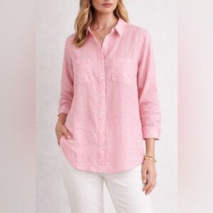 Lilly Pulitzer Soft Pink 100% Linen Button Down Shirt XL